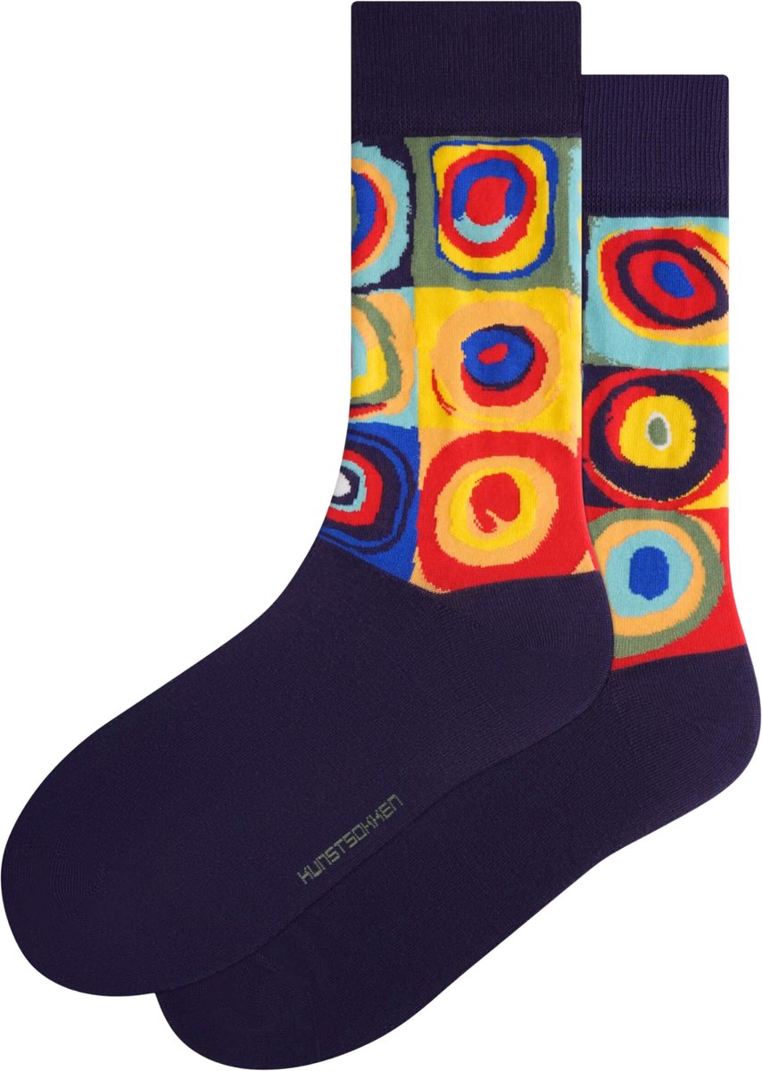 Kunst sokken - Vierkanten met concentrische cirkels: Wassily Kandinsky - Sokken Heren 41 46 - Biologisch Katoenen Sokken - funny socks happy - Vrolijke Sokken - Grappige Sokken - Sokken Cadeau