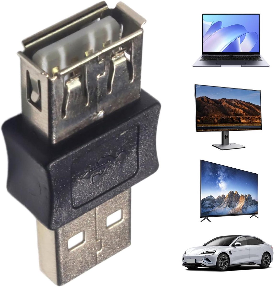USB Adapter - Koppelstuk Converter - Apparaten Verbinden - Rechte Hoek Ontwerp - 2 cm - Zwart