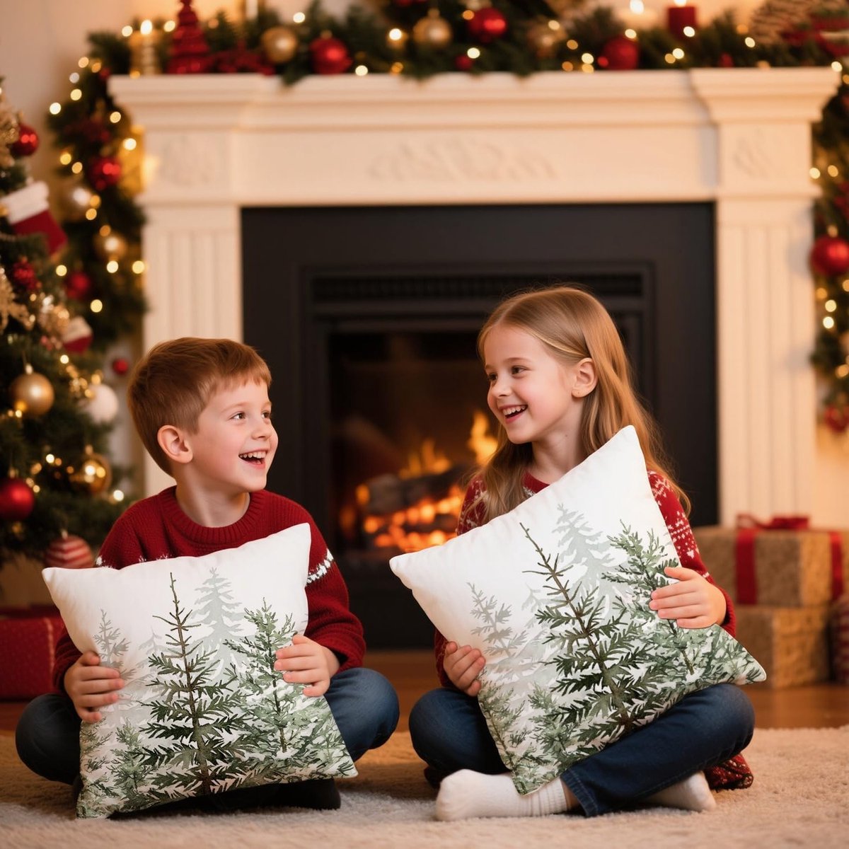 Kerstboom Kussenhoezen 40x40cm Groene Boerderij Decoratieve Sierkussens voor Sofa en Winterse Feestdecoratie - Set van 2