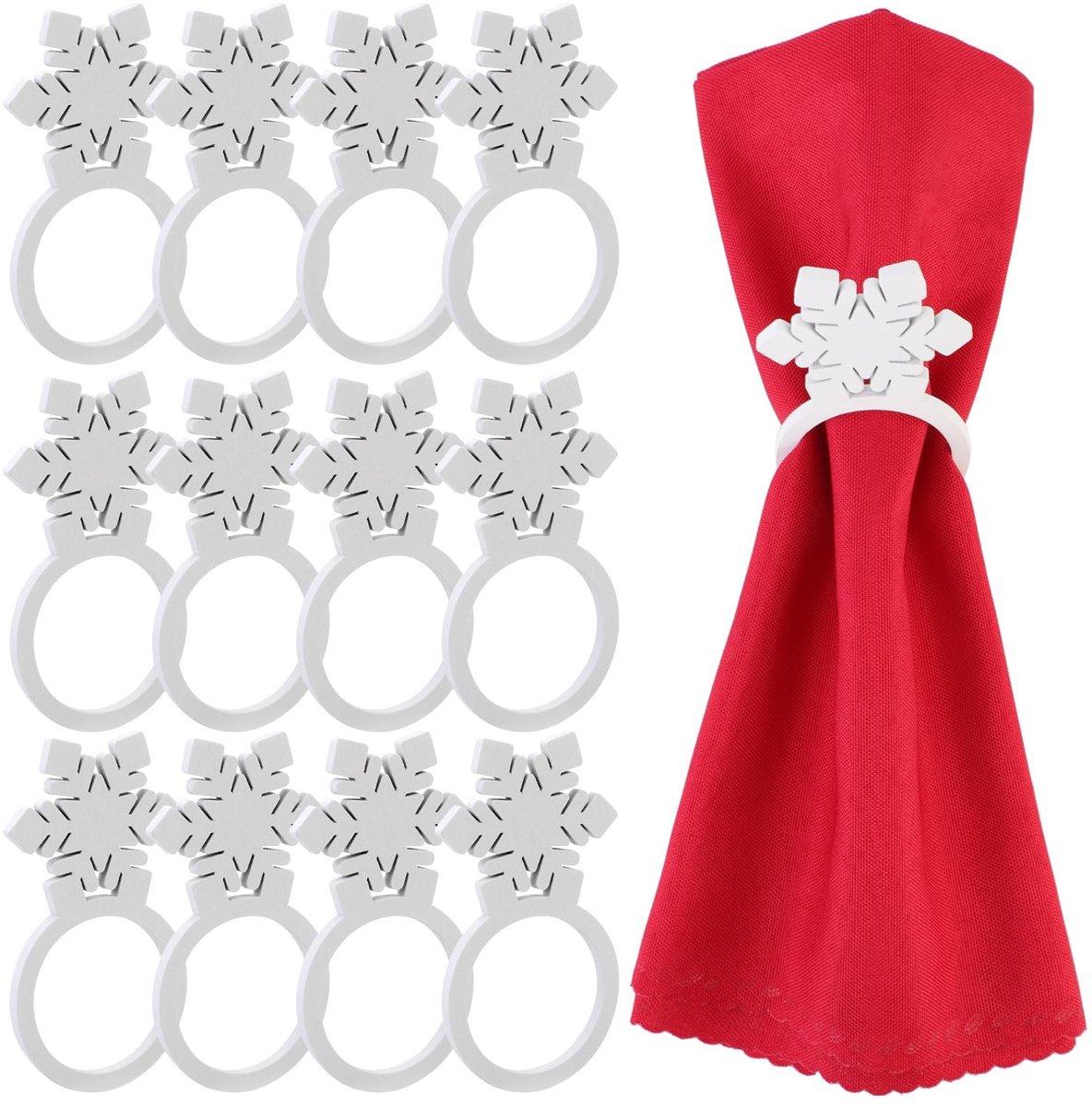 Dailygoods - Set van 12 Witte Houten Kerst Servetringen