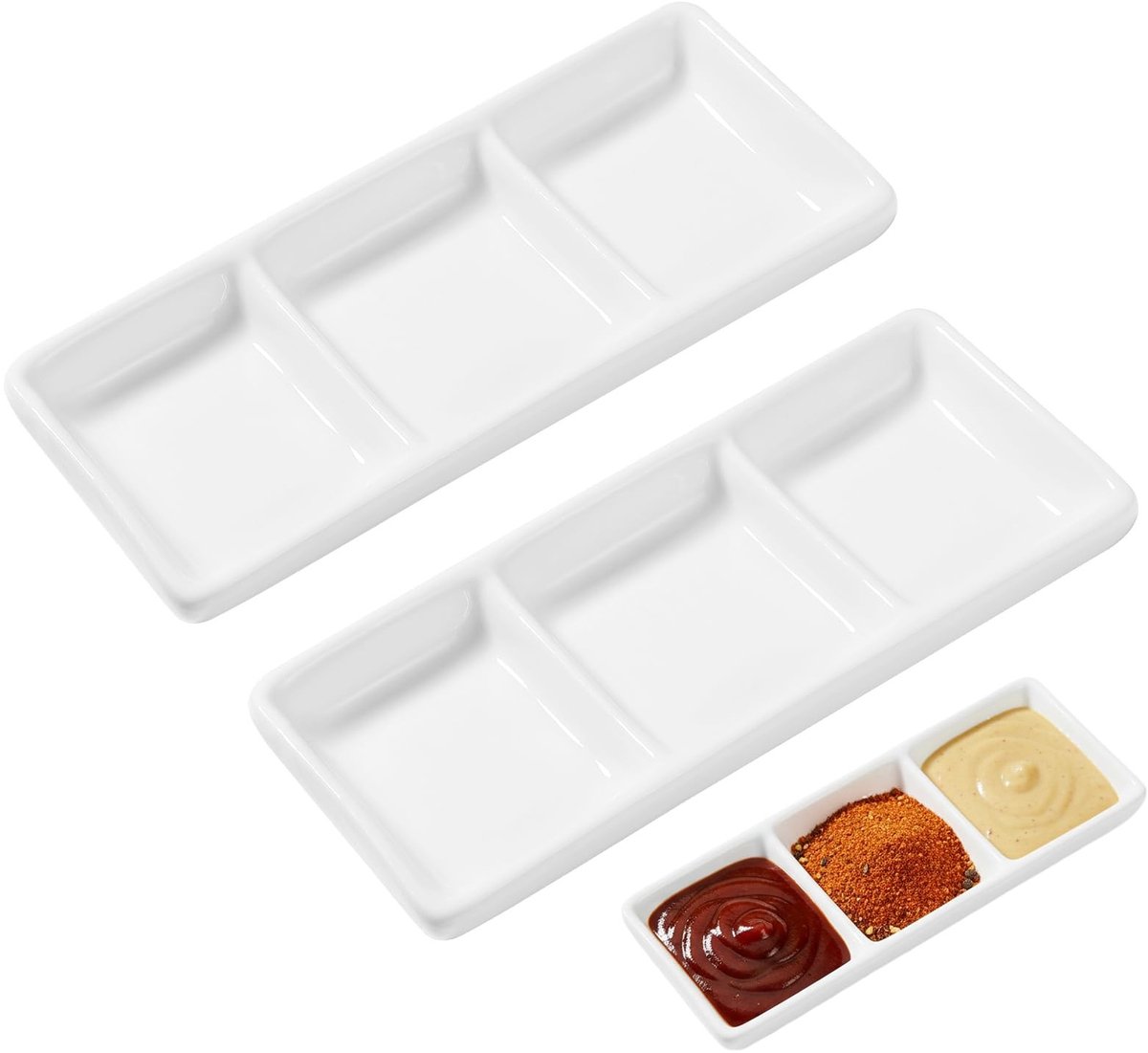 Dailygoods - Innovra - Cosensi - Set van 2 Keramische Dip Dienbladen met 3 Compartimenten