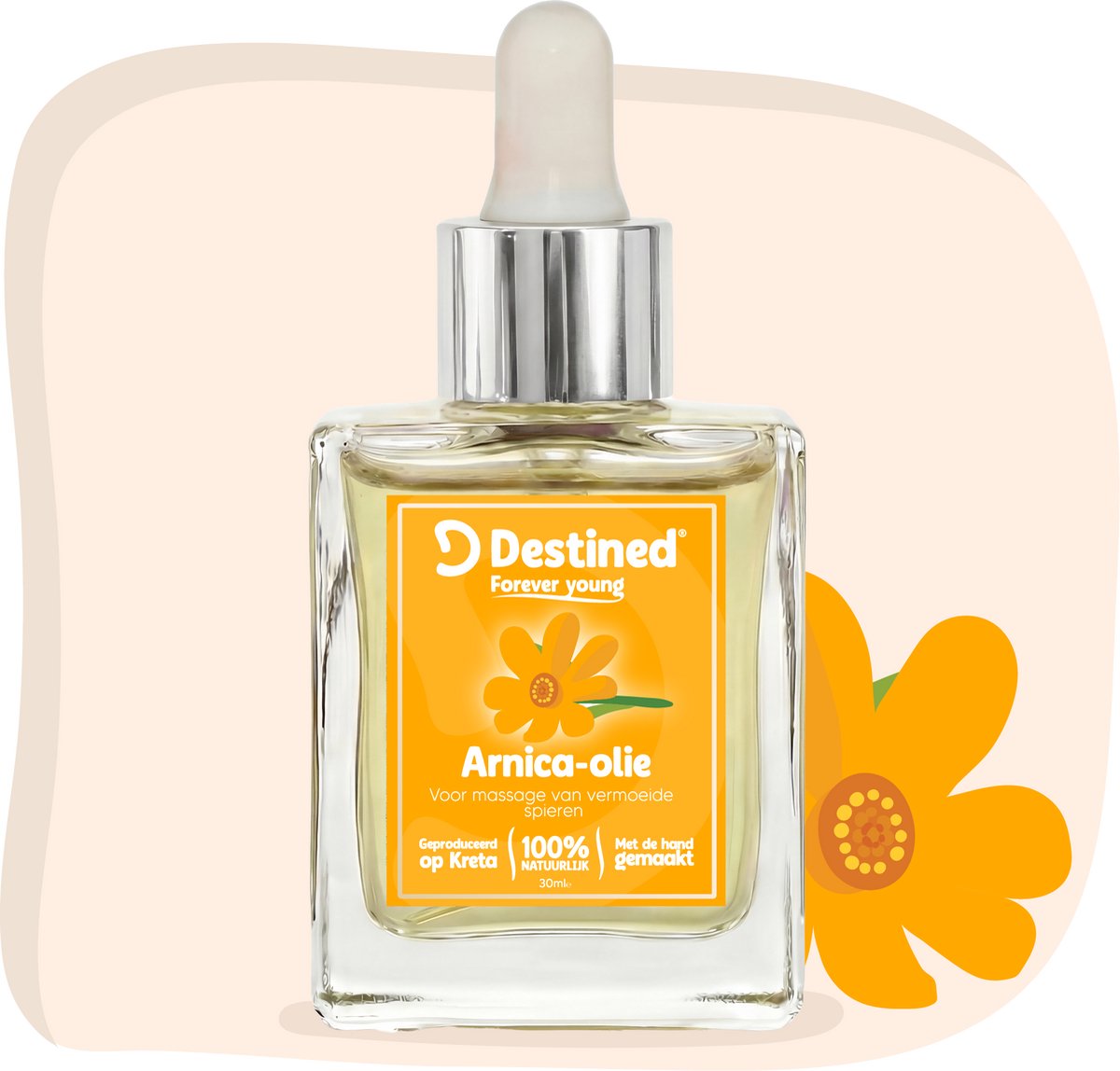 Destined® Arnica olie - 30ml - Voor Vermoeide Spieren & Blauwe Plekken - Verzacht & Herstelt - Sport Massage - Trekt Snel In - Muscle Recovery - 100% Natuurlijk & Handgemaakt in Griekenland - Massage olie/Body oil