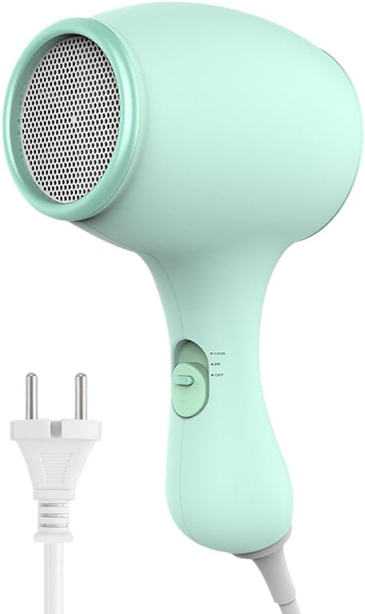 Haardroger voor kinderen - 550 W, reishaardroger voor kinderen, 3 temperatuurniveaus, zacht, warm, stil, reishaardroger voor kinderen en ook huisdieren (groen)