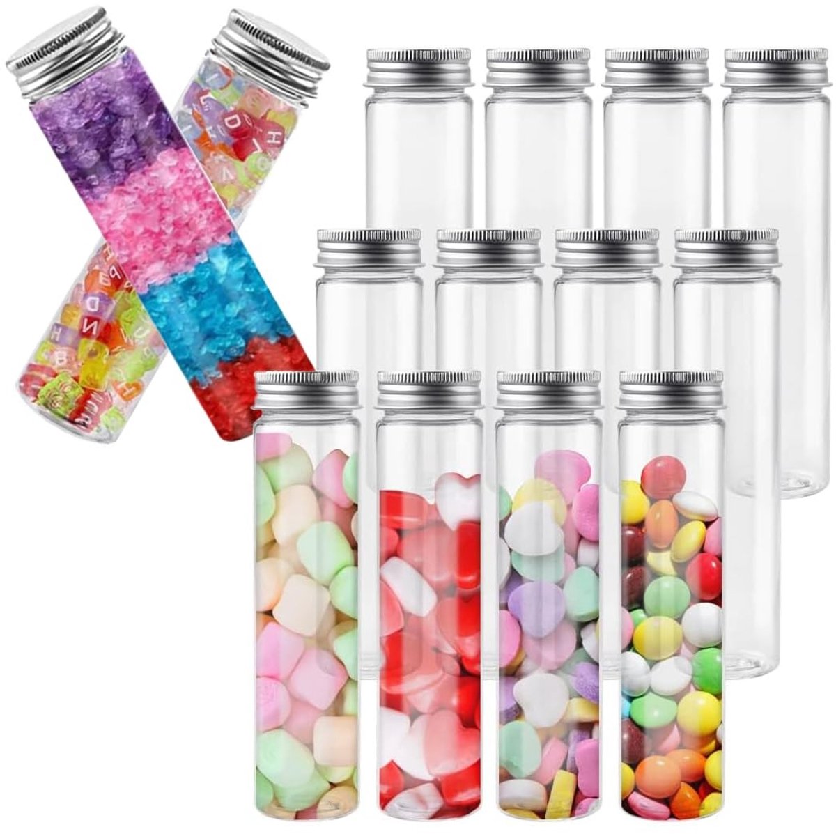 Dailygoods - Dailygoody - Kunststof Reageerbuisjes - 14 Stuks - Ideaal Voor Experimenten - Transparant - Voor Snoep En Planten - Geschikt Voor Laboratorium