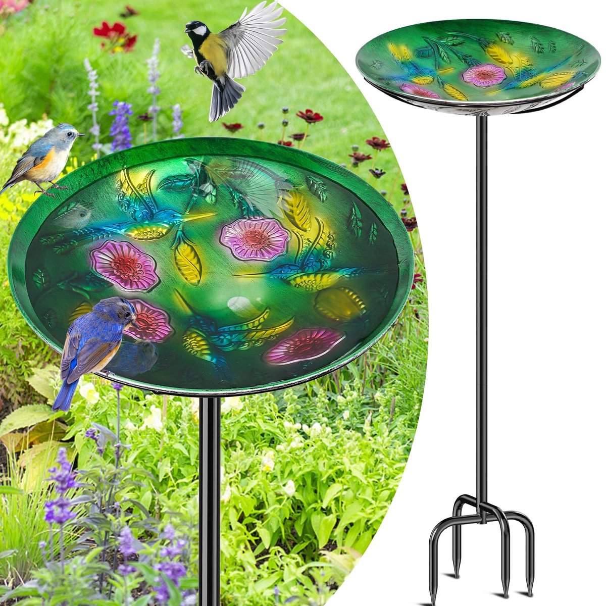 Dailygoods - Dailygoody - Vogelbad - Tuindecoratie - Staand model 100 cm - Vorstbestendig - Waterbad voor vogels - Geschikt voor kolibries - Groen
