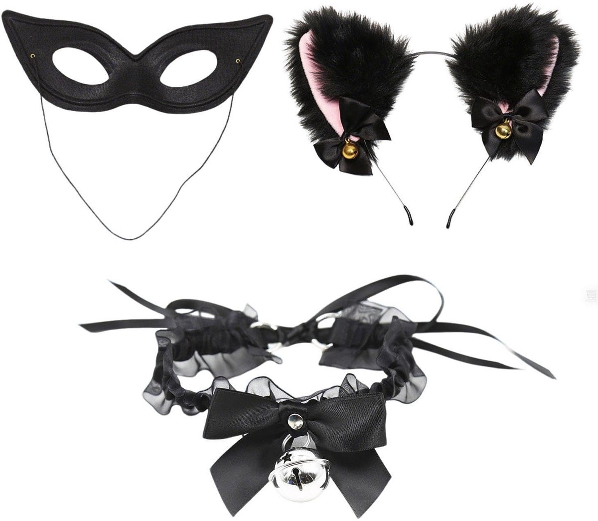 Dailygoods - Kattenoortelefoon en Oogmasker met Klokhalsband Set