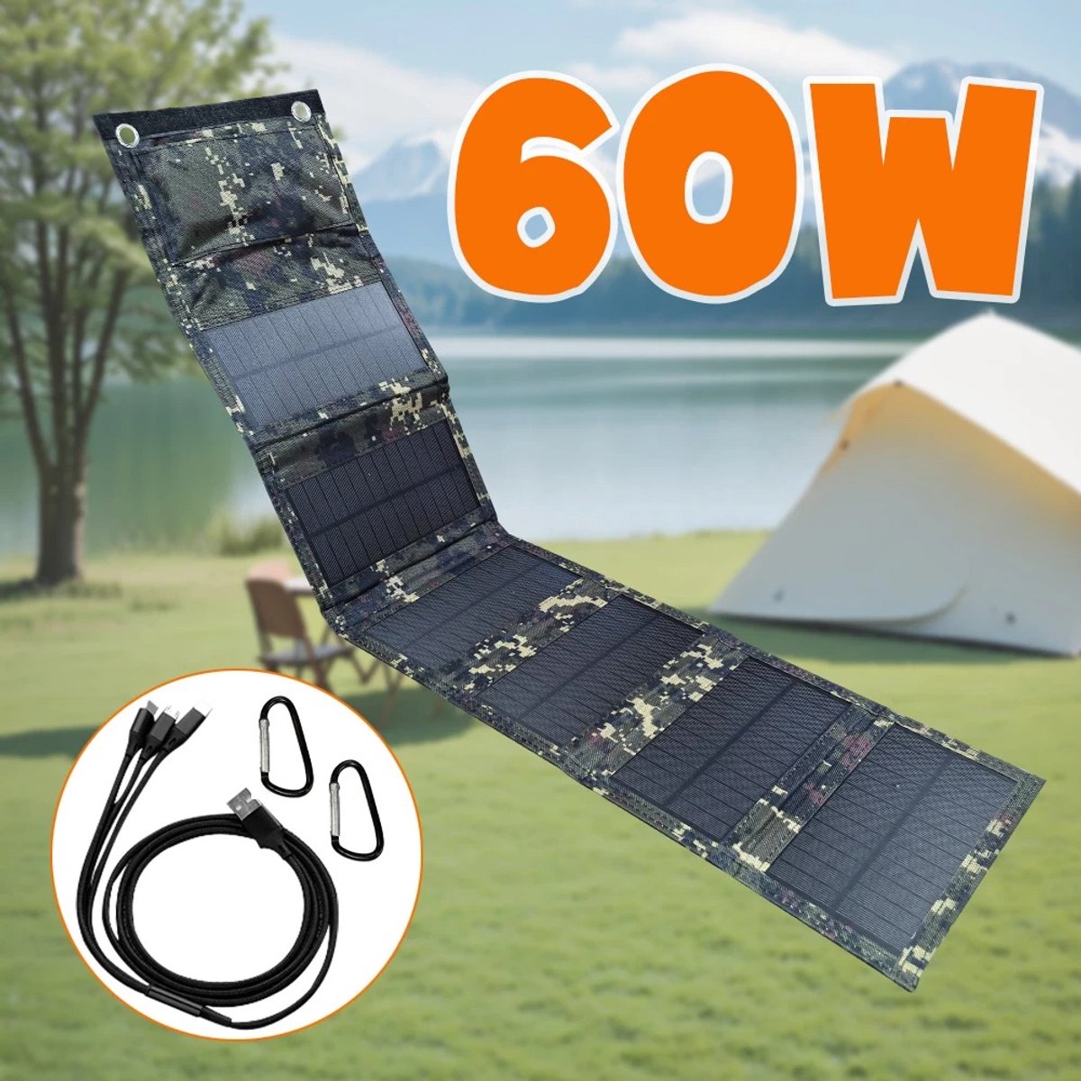 Zonnepaneel Opvouwbaar - Draagbare Zonnepaneel - 60W - Zonnepaneel Oplader - USB - Telefoon - Powerbank - Kamperen - Reizen - Wandelen – foto 6