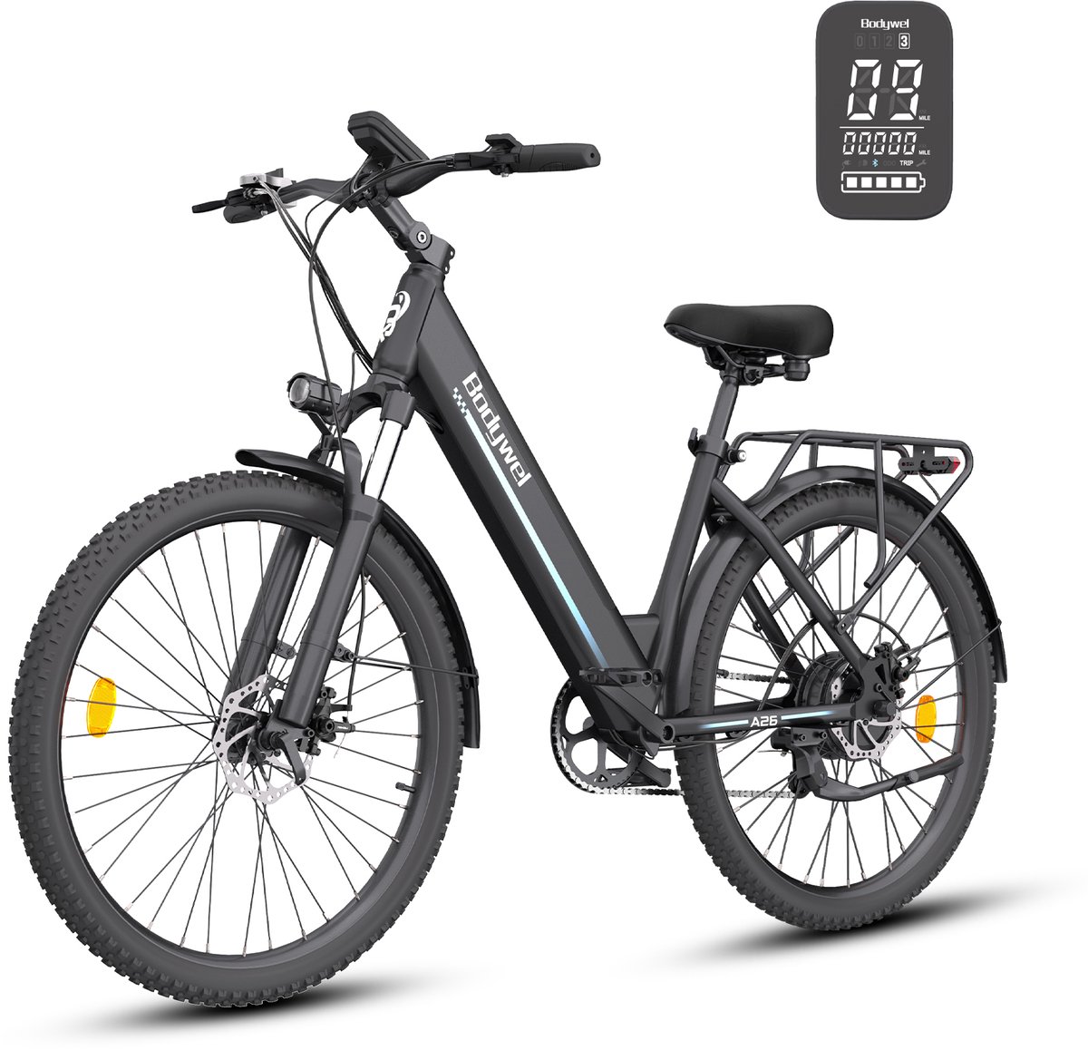 Elektrische Fiets - Motor 250W - Actieradius 80km - Verwijderbare batterij 36V13Ah - Shimano 7 versnellingen - 26 Inch City Commuter EBike - Zwart