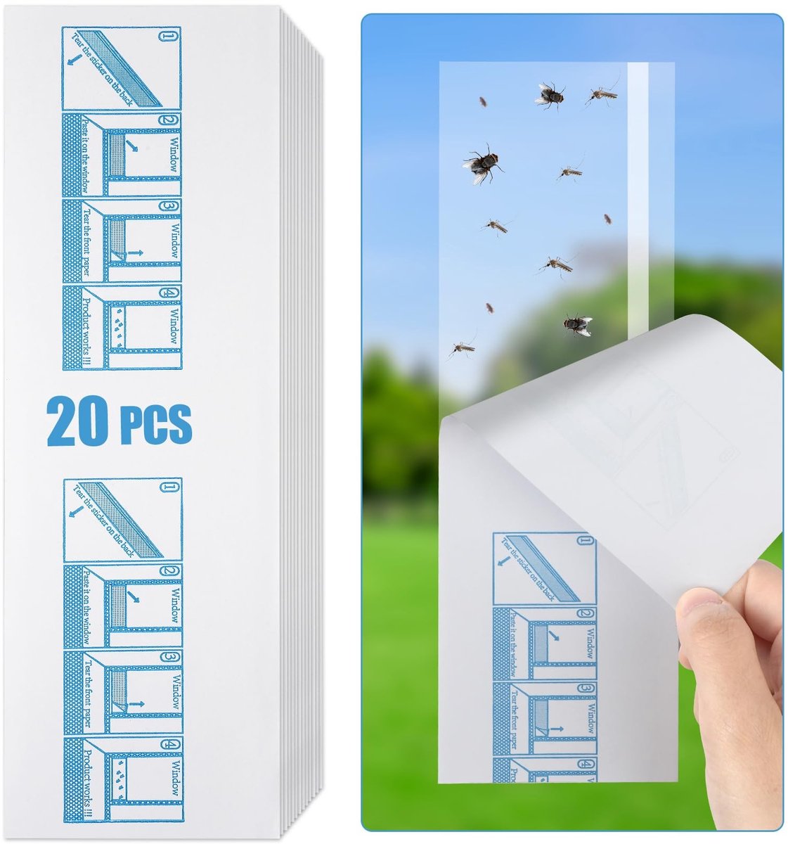 Dailygoods - Dailygoody - Vliegenval voor binnen - Effectieve vliegenval - Transparant - Vliegenaas voor ramen - Geschikt voor keuken - 20 stuks