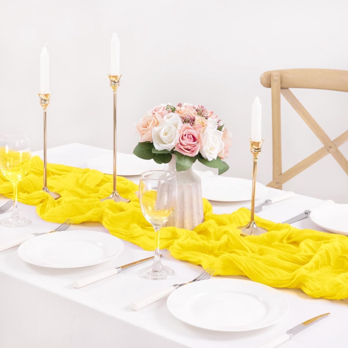 Tafel Runner - Stoffen Loper - Feestelijke Decoratie - Kreukel textuur - 3 Meter - Geel