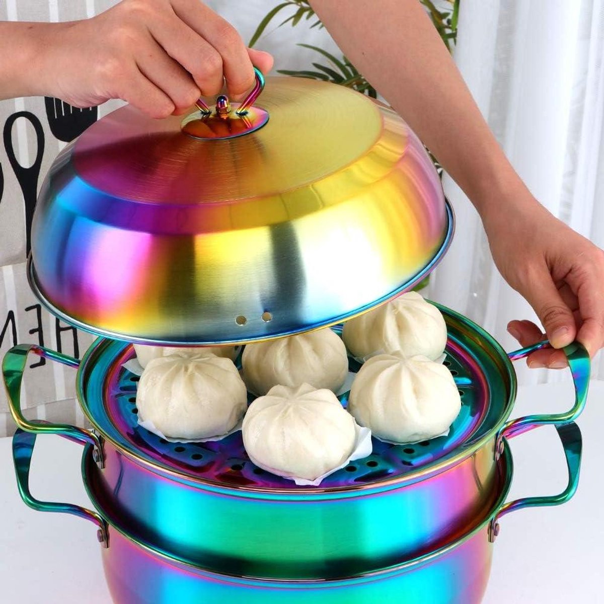RVS Stoompan Set - Kookpot Stoompot - Gezond Koken - Meerdere Combinaties - 26 cm - Regenboog