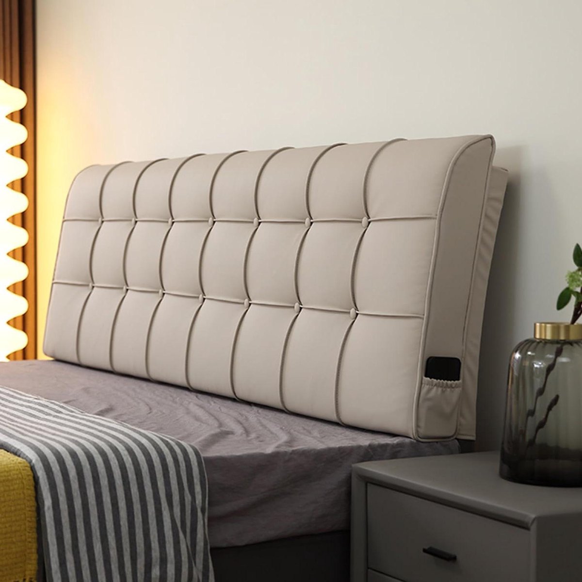 Gestoffeerd Hoofdbord - Wandkussen Bed - Bed Comfort - Met Opbergvak - 47 inch - Khaki