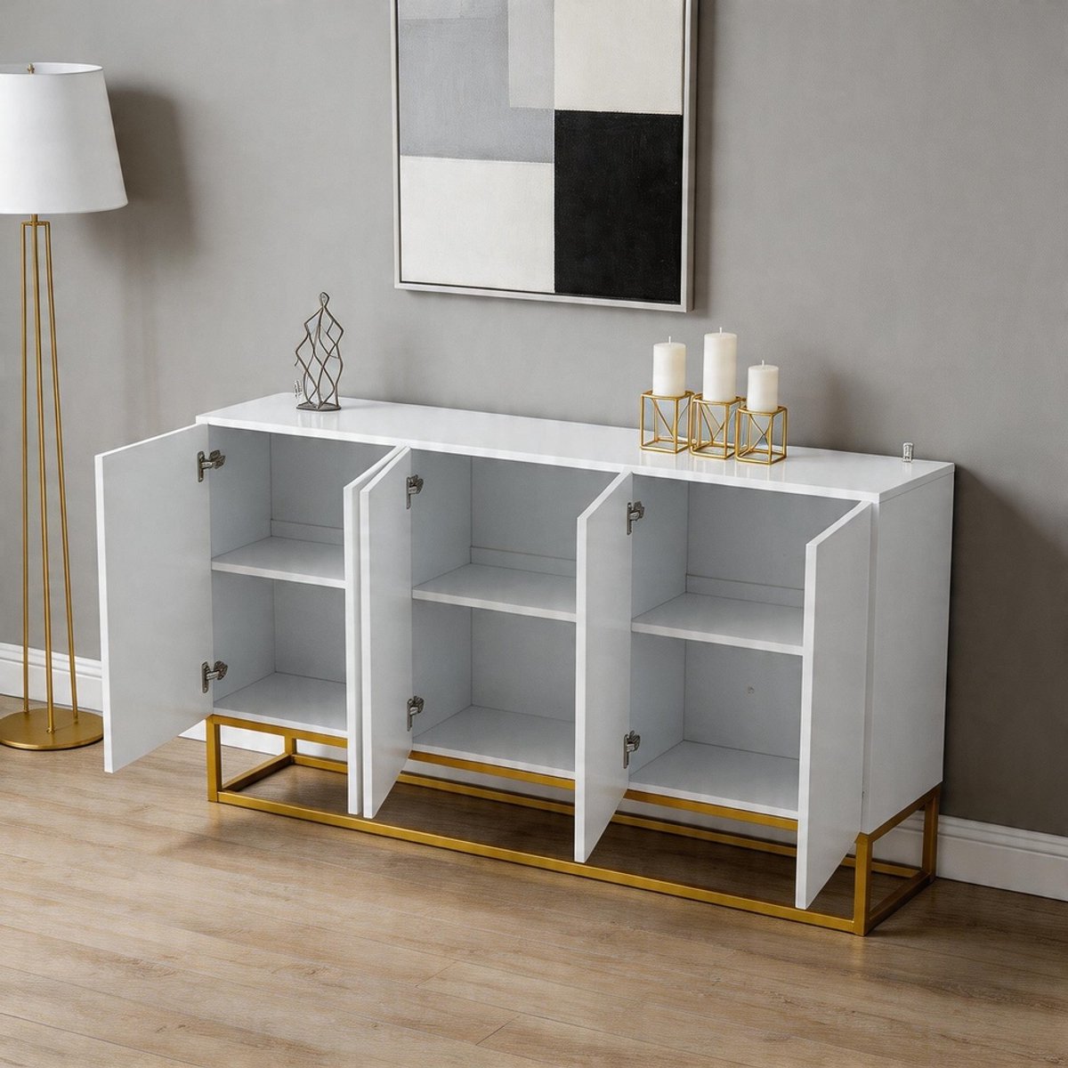 Komhtom - Hoogglans dressoir en buffetkast - Modern breed dressoir van 130 cm - Met 4 vakken