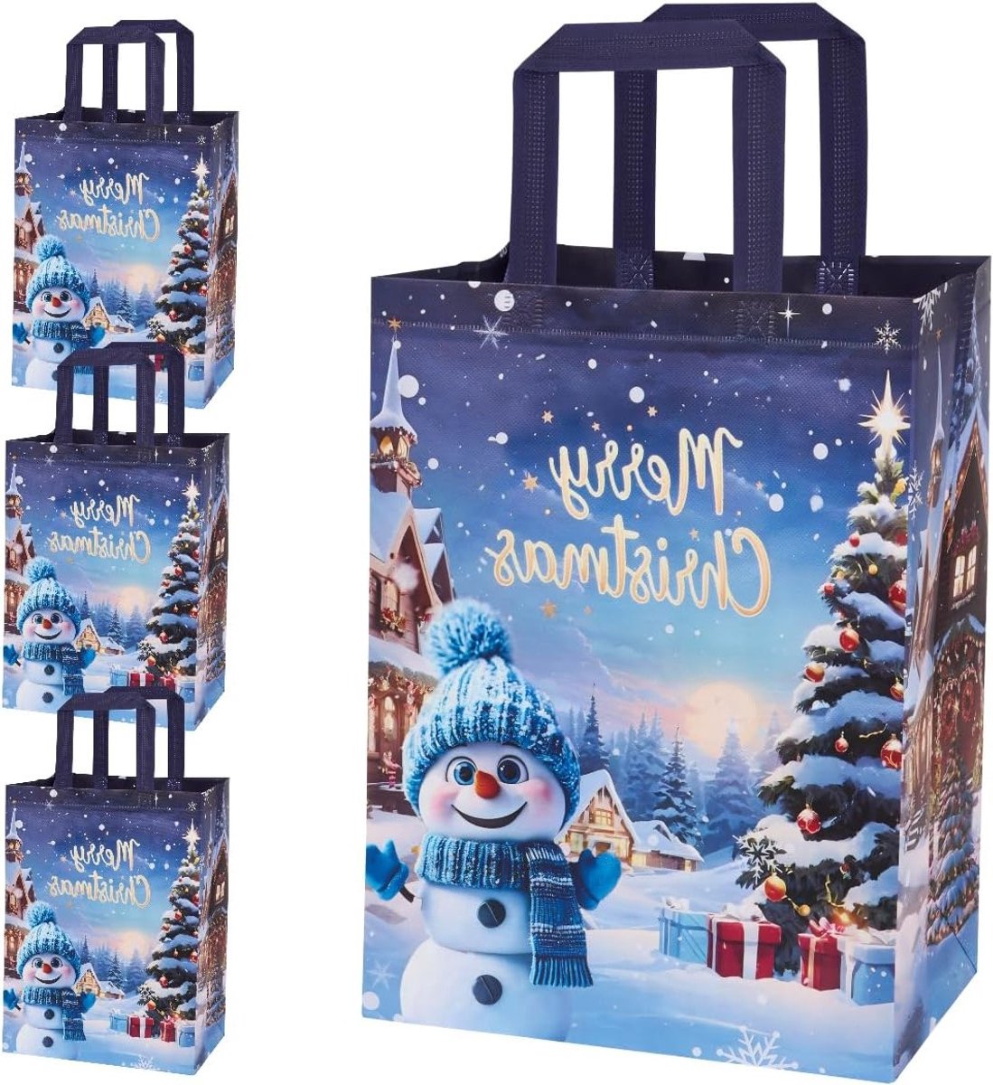 Grote Herbruikbare Kerstcadeau Tassen van Stof, Set van 4, Ideaal voor Cadeauverpakking en Verzenddoeleinden