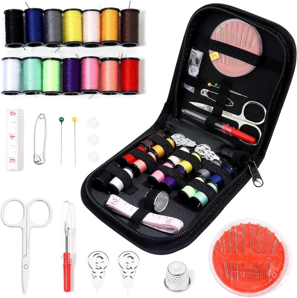 Naaiset Reis - Doe-het-zelf Kit - Kleding Repareren - Draagbaar Gemak - 12x12.5cm - Zwart