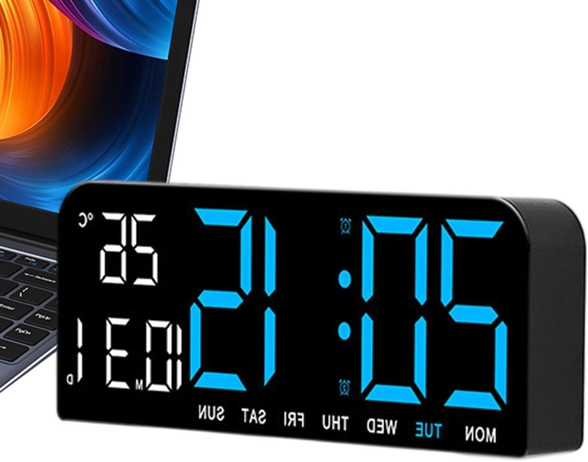 Digitale Klok - Bureauklok Wekker - Tijd Management - Groot Led Scherm - 24 x 9 cm - Zwart