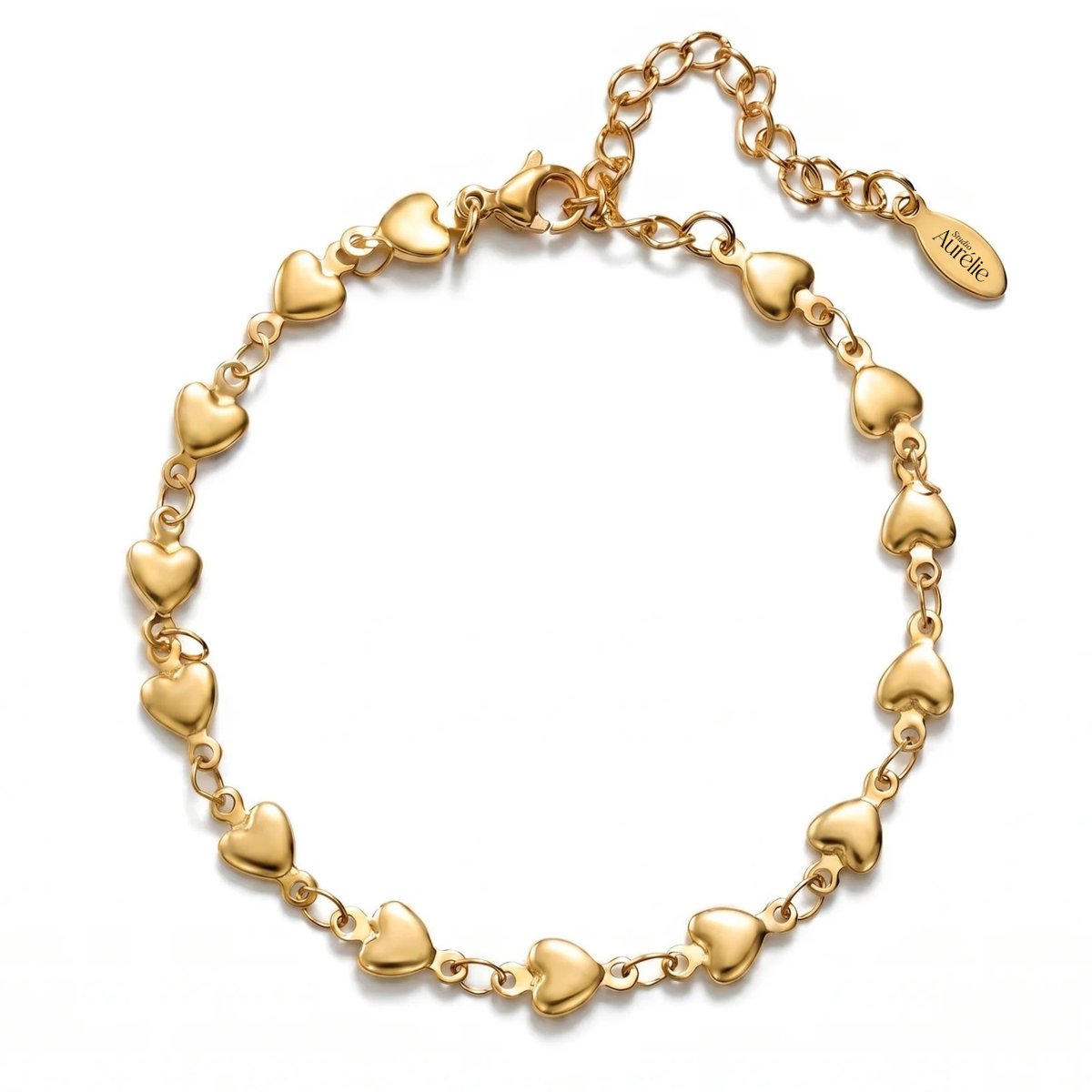 Studio Aurélie - Hartjes Armband - 18K Goud & RVS - Gouden Armband - Armband Vrouwen - Dames Sieraden - Juwelen