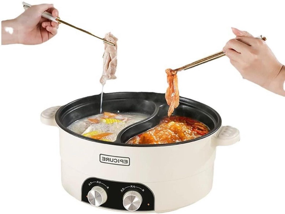 Elektrische Braadpan - Multicooker Hotpot - Gezellig Koken - Twee Smaken - 6 Liter - Wit