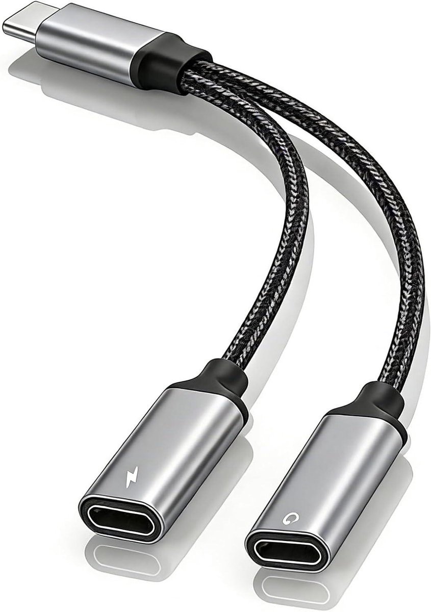 USB C Adapter - Splitter Kabel - Muziek en Opladen - 2-in-1 Functionaliteit - 480 Mbps - Zwart