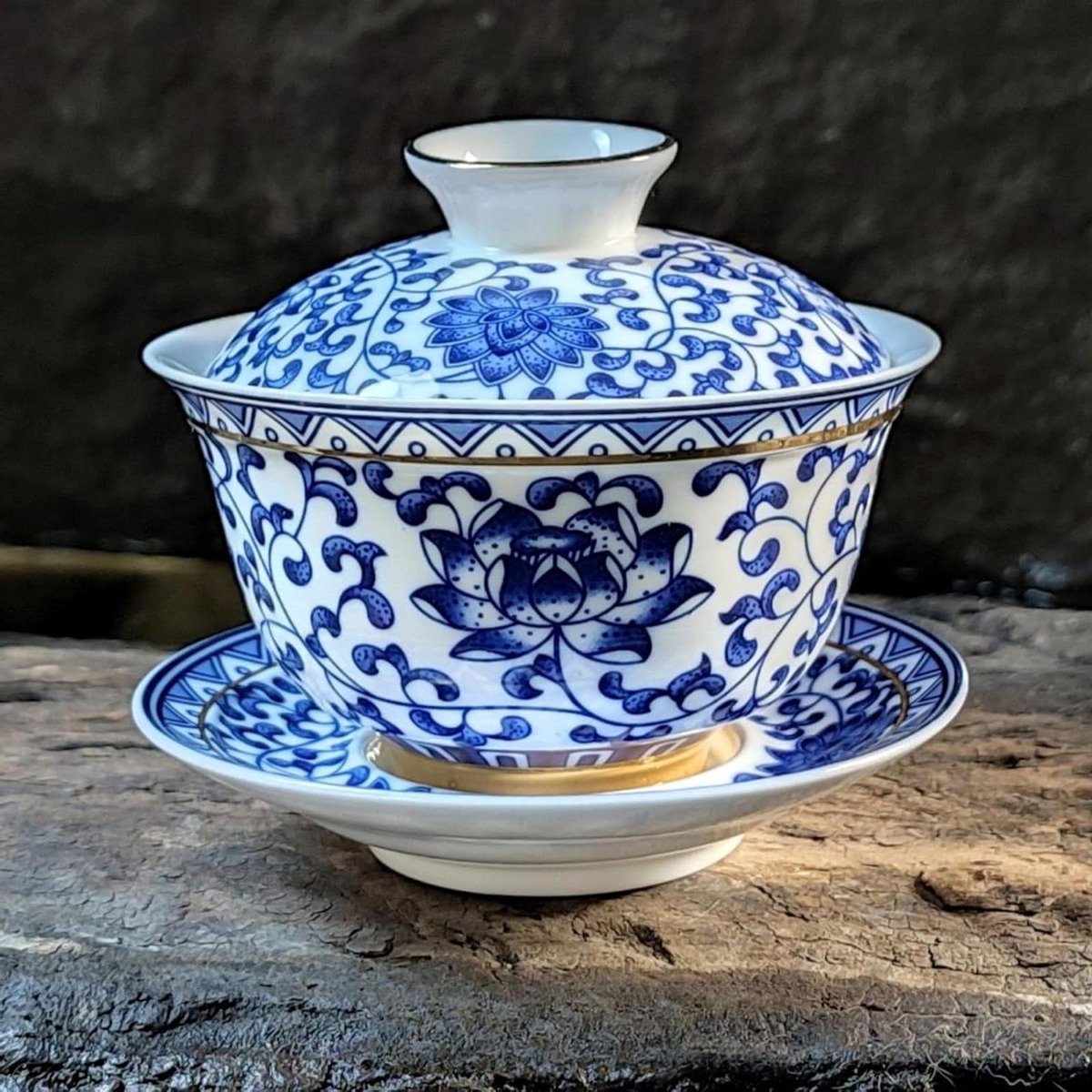 Keramische Gaiwan Set - Thee kom - Thee Zetten - Antieke Stijl - 150ml - Blauw Wit