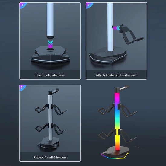 Hoofdtelefoonstandaard - Controllerhouder - Bureau Organizer - Met RGB Verlichting - 31 cm - Zwart — afbeelding 2