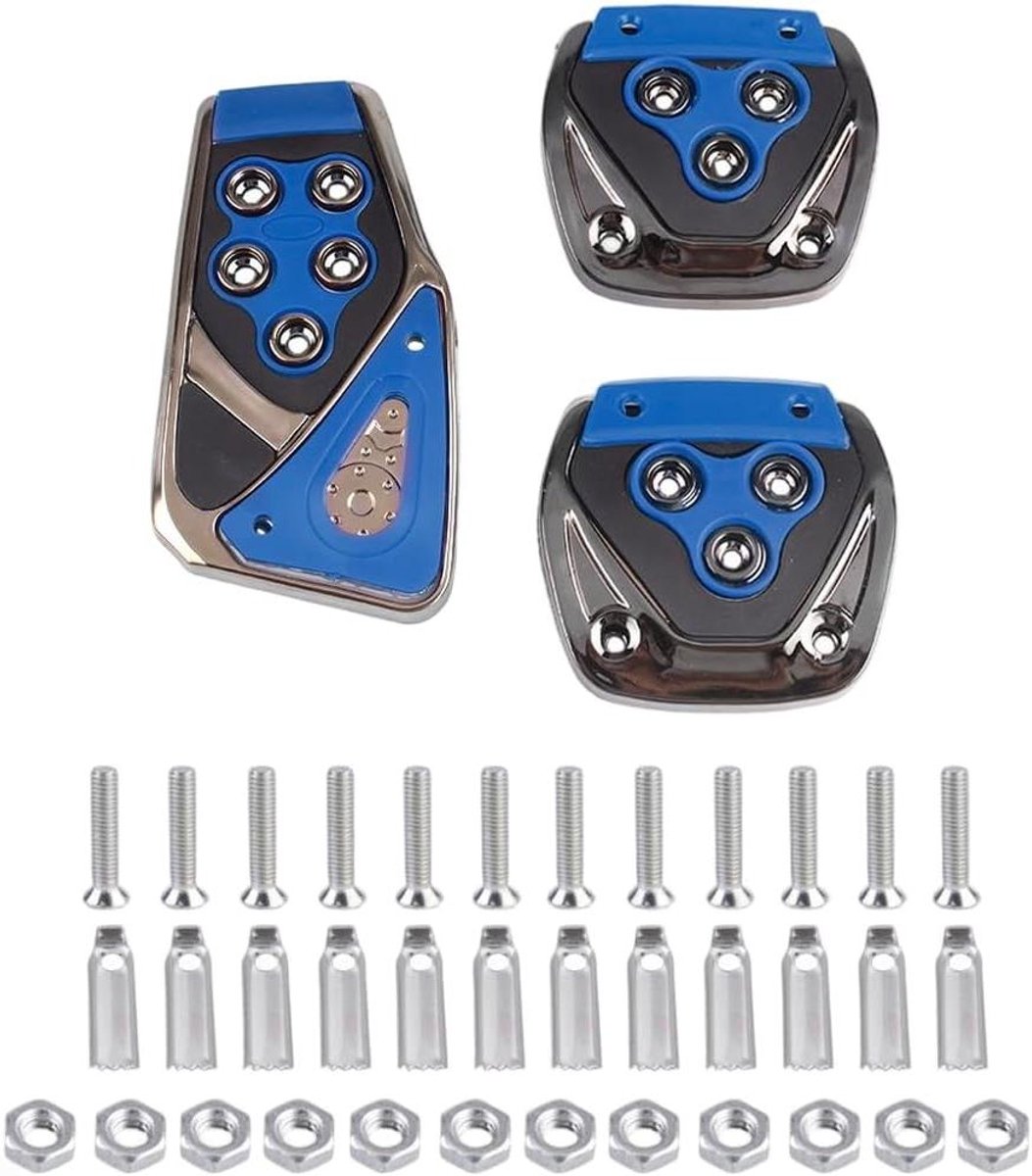 Pedaalhoezen Auto - Remkoppelingspedaal - Verbeterde Grip - Aluminiumlegering - 3 Stuks - Azure