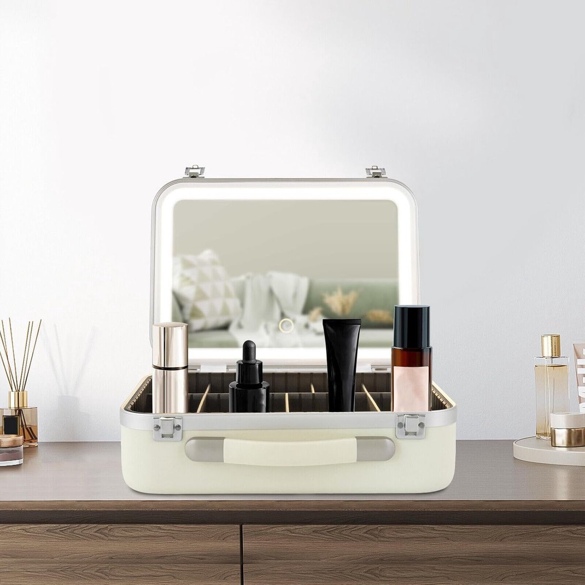 Make-up Koffer - Beauty Organizer - Reizen en Opslag - Verstelbaar LED Licht - 34x24x12 cm - Wit