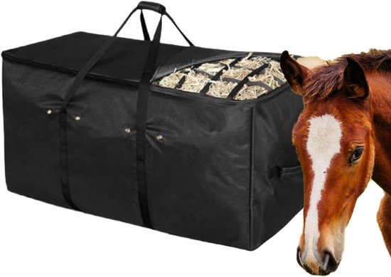 Voerzak voor paarden - Hooibaal container - Efficiënt voeren - Waterdicht Oxford materiaal - 112x55x45 cm - Grijs Voerzak voor paarden - Hooibaal container - Efficiënt voeren - Waterdicht Oxford materiaal - 112x55x45 cm - Grijs