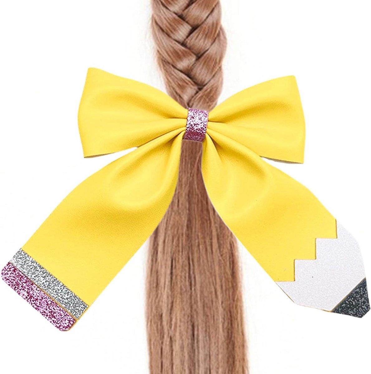 Meisjes Haarstrikken - Lint Clips - Dagelijkse Mode - Speels Potlood Design - 10 x 9 cm - Geel