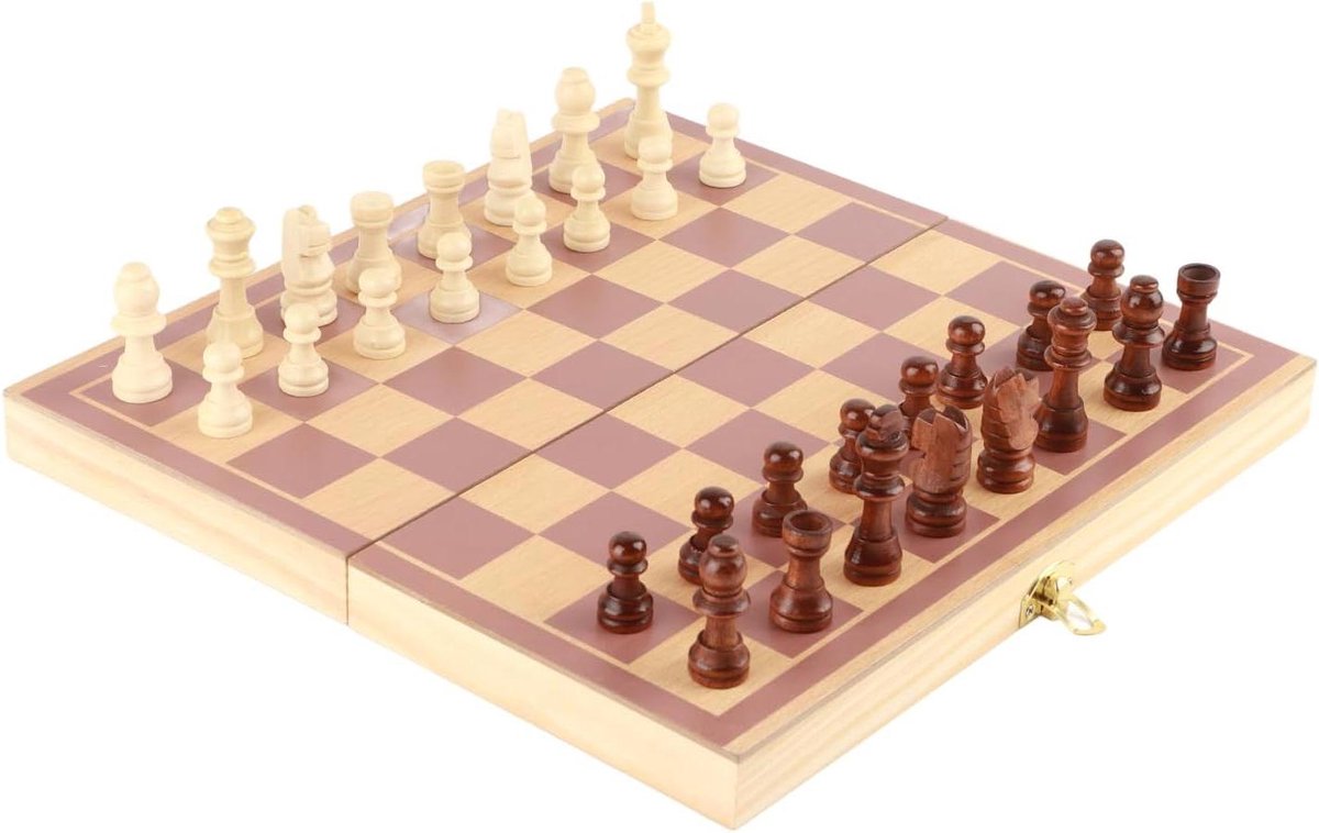 Houten Schaakbord - Opvouwbaar Spel - Familie Activiteit - Vergrendelbare Opbergruimte - 29 x 29 cm - Niet gespecificeerd