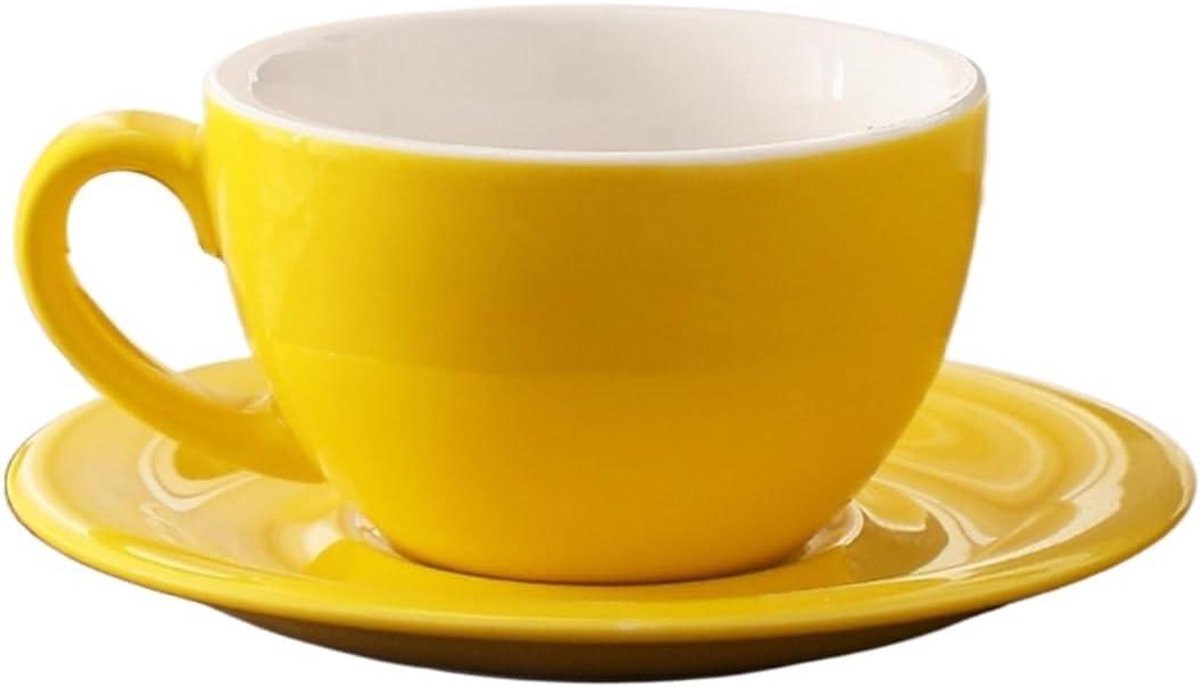 Koffiekopjes Set - Cappuccino Mokken - Dagelijks Gebruik - Dik Keramisch Glazuur - 200 ml - Geel