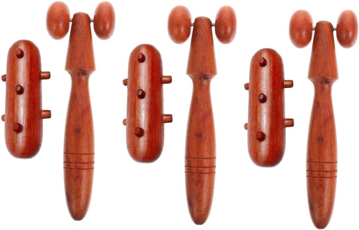 Massage Hulpmiddelen - Houten Stimulator - Spierontspanning Thuis - Ergonomisch Ontwerp - 6 Stuks - Donkerrood