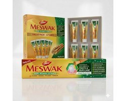 Dabur Meswak Tandpasta - 6 X 100g - Natuurlijke Kruidentandpasta met Puur Miswak Extract - Fluoridevrij & Ayurvedisch - Voor Sterk Tandvlees, Tegen Tandplak & Frisse Adem - Vegan - Voordeelverpakking Met Kajal Sticker