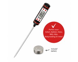 ZoeZo Design - Thermometer FT101 - Keuken Thermometer - RVS - Voedsel Melk, Vlees, BBQ, Water - Zwart - Rood - Voedselthermometer - Digitaal - Temperatuurmeter - Keukenthermometer