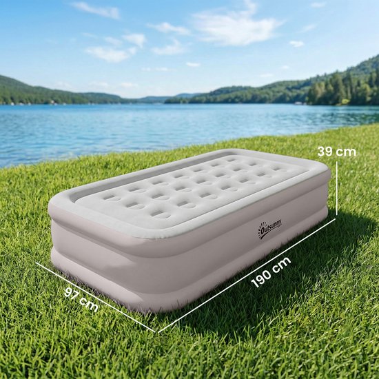 Outsunny luchtmatras van kunststof, 190 x 97 x 39 cm, kaki van Outsunny — afbeelding 4