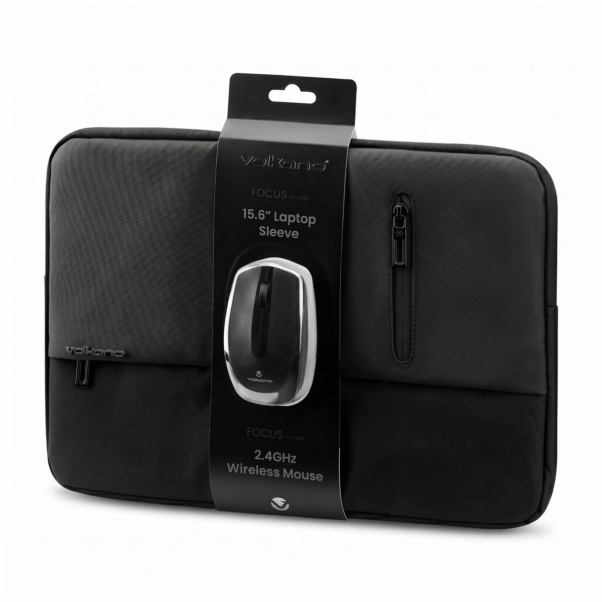 Volkano Focus Laptop Sleeve 15,6 Inch - Met Draadloze Muis - Waterafstotend - 2 Extra Vakken - Zwart