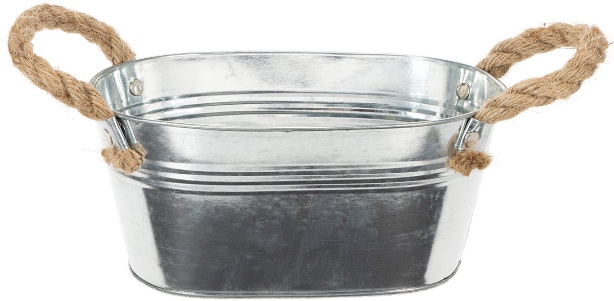 Tinnen schaal met touwgrepen zilver 22cm H10cm