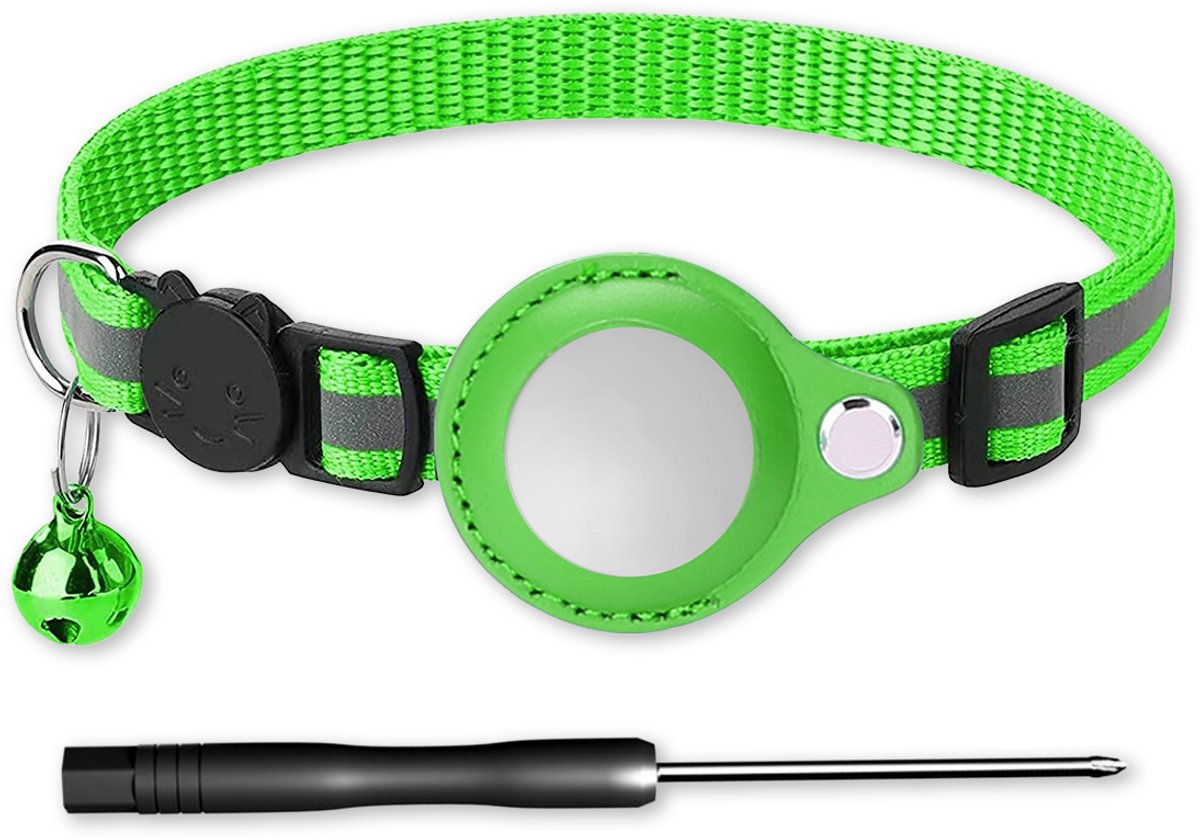 LUQ – Kattenhalsband Groen met Airtag Houder – Reflecterend & Verstelbaar – Met Belletje – Premium Nylon