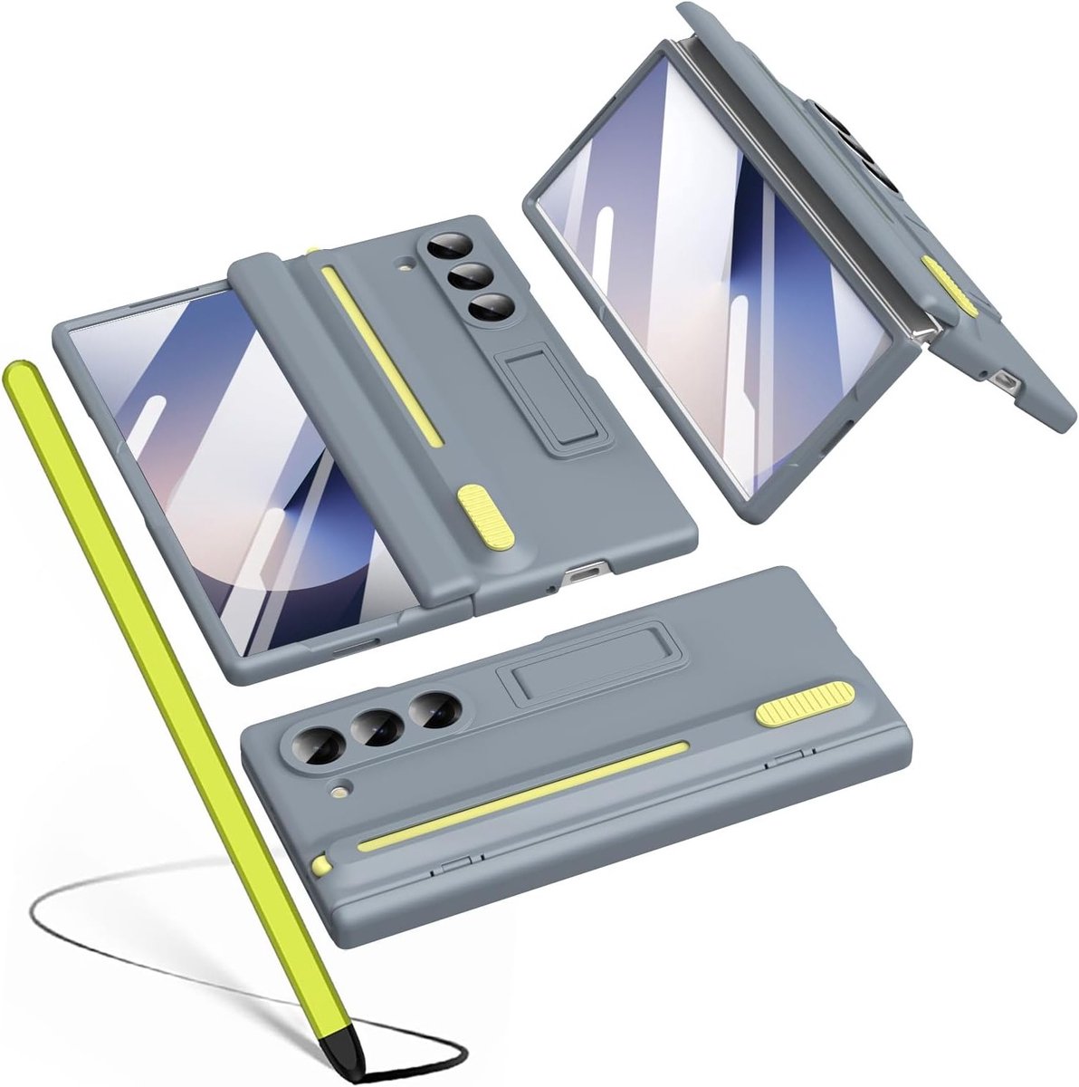 Beschermende Hoes voor Galaxy Z Fold 6 met Penhouder, Scharnierbescherming en Schermbeschermer in Grijs, Ideaal voor Dagelijks Gebruik en Stijlvolle Bescherming