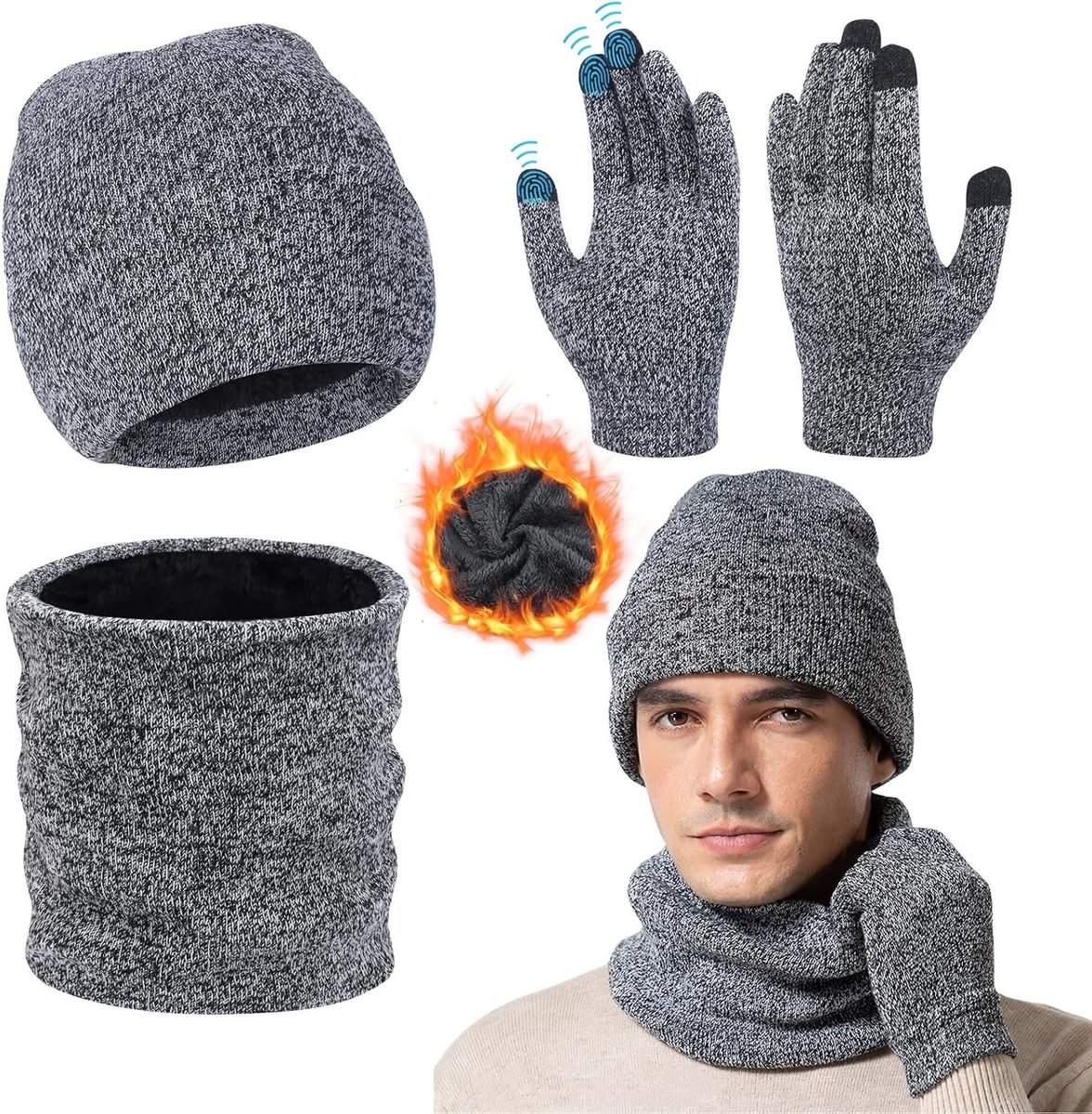 Winterset voor Mannen en Vrouwen - 3-delige Set met Muts, Sjaal en Handschoenen, Warm en Comfortabel voor Koude Dagen