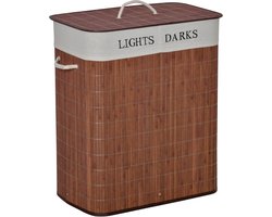 Bamboe Wasmand - Badkamer Wasbox - Grote Wasverzamelaar - Wasmand 100L - 3 Handvatten - Uitneembare Zak - Wasbaar - Stevig - Badkamer - 52x32x63cm - 1 Stuk - Bruin Wit