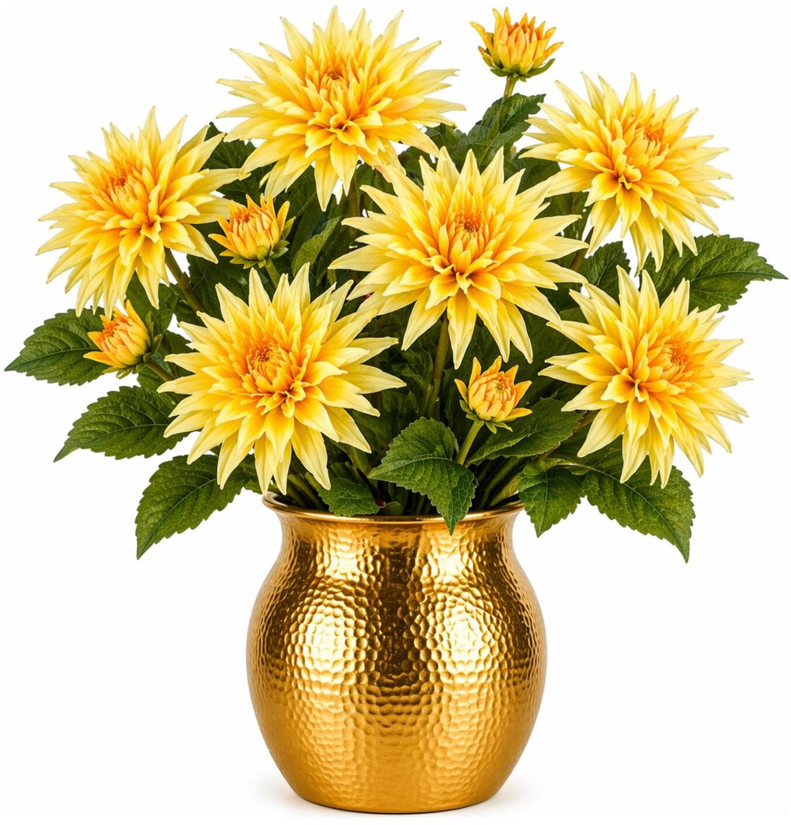 Mica Decorations Kunstbloem Dahlia Artistic - 8x - H74 cm - geel - kunststof - stelen kunstbloemen - boeket - bloemetjes Donkergeel