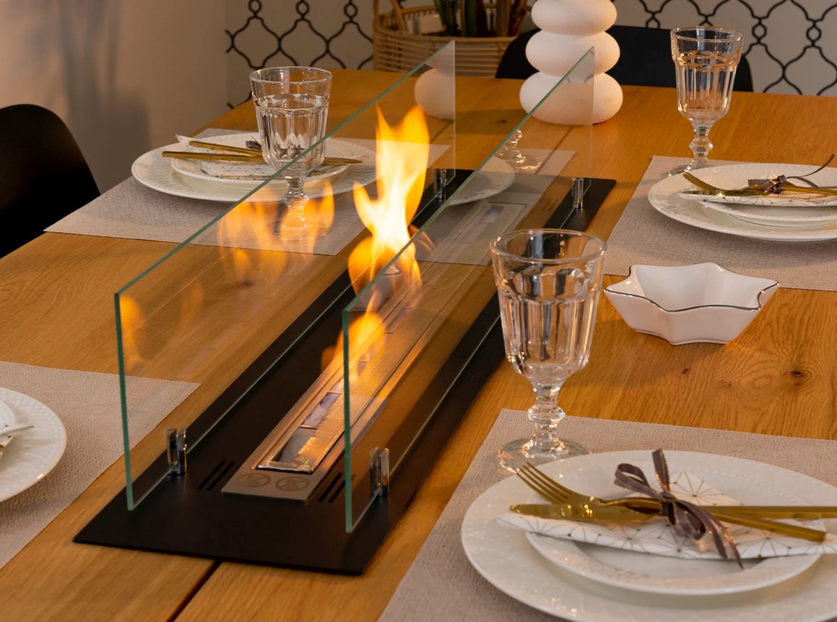 Bio-ethanol inbouwhaard 100 cm zwart mat met glas – moderne design haard zonder schoorsteen