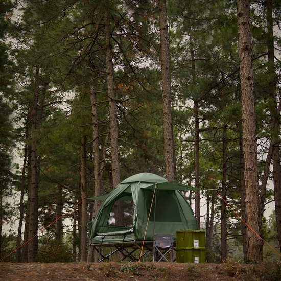 Novari 7 in 1 Kampeertent - Veldtent - Visserstent - Koepeltent - Verhoogd slaapplatform - Luchtmatras - Elektrische pomp - Groen van Novari — afbeelding 5