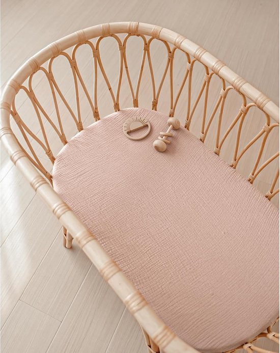 2 Stuks - Hydrofiele Baby Hoeslaken Wieg - 80x40 cm - Hoeslaken Wieg - Kinderwagen matras - Katoen - Hoes voor babymatras - Zachte - Aankleedkussenhoes - Voor zandlopervormige wiegjes en rechthoekige wiegjes - Beige En Roze — afbeelding 5