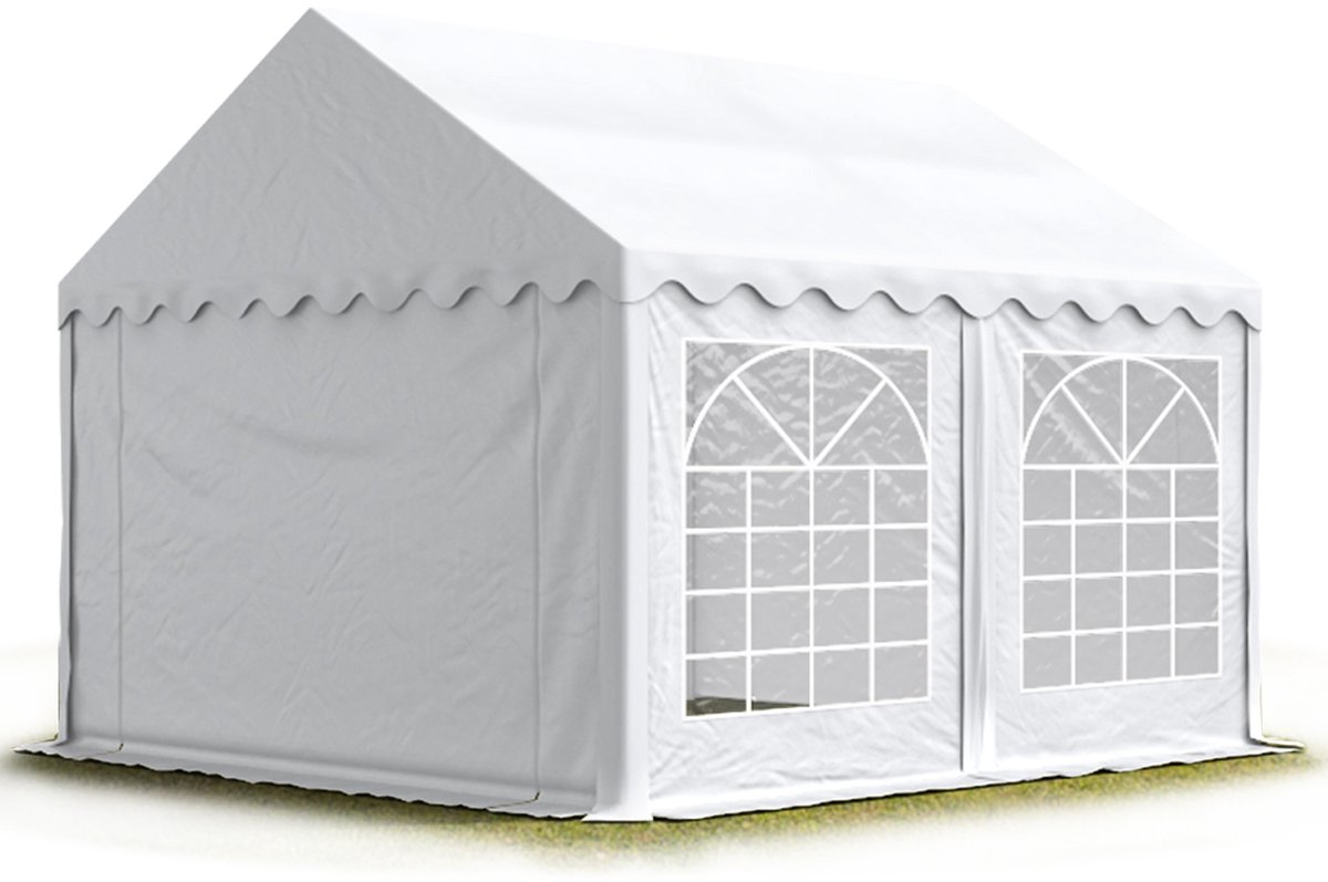 Partytent feesttent 4x4 m tuinpaviljoen -tent 500 g/m² PVC zeil in wit waterdicht