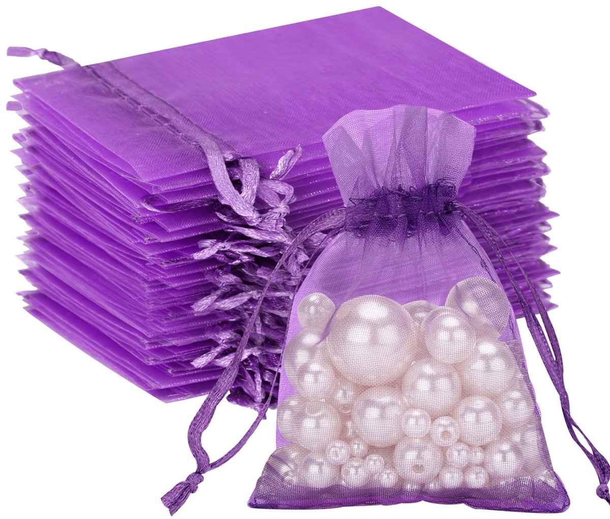 Allecto - Organza zakjes - Geschenken - Trekoord - Goudkleurig - Sieradenzakjes - Perfect voor bruiloften en feestjes - Set van 50 stuks