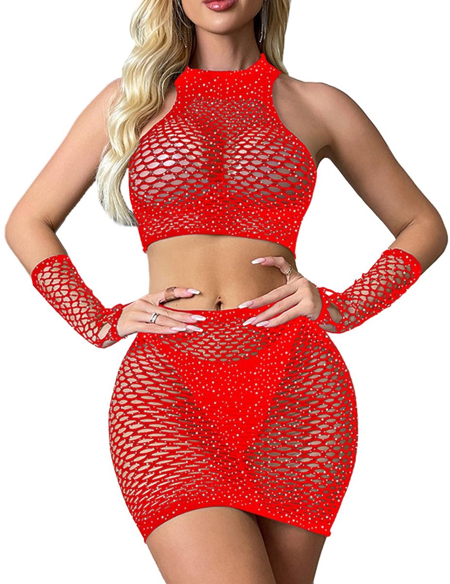 Allecto - Dameslingerieset - Netstof Babydoll - Comfortabel en Sexy - Zwart - Visnetlingerie - Perfect voor Romantische Avonden - Eenheidsmaat