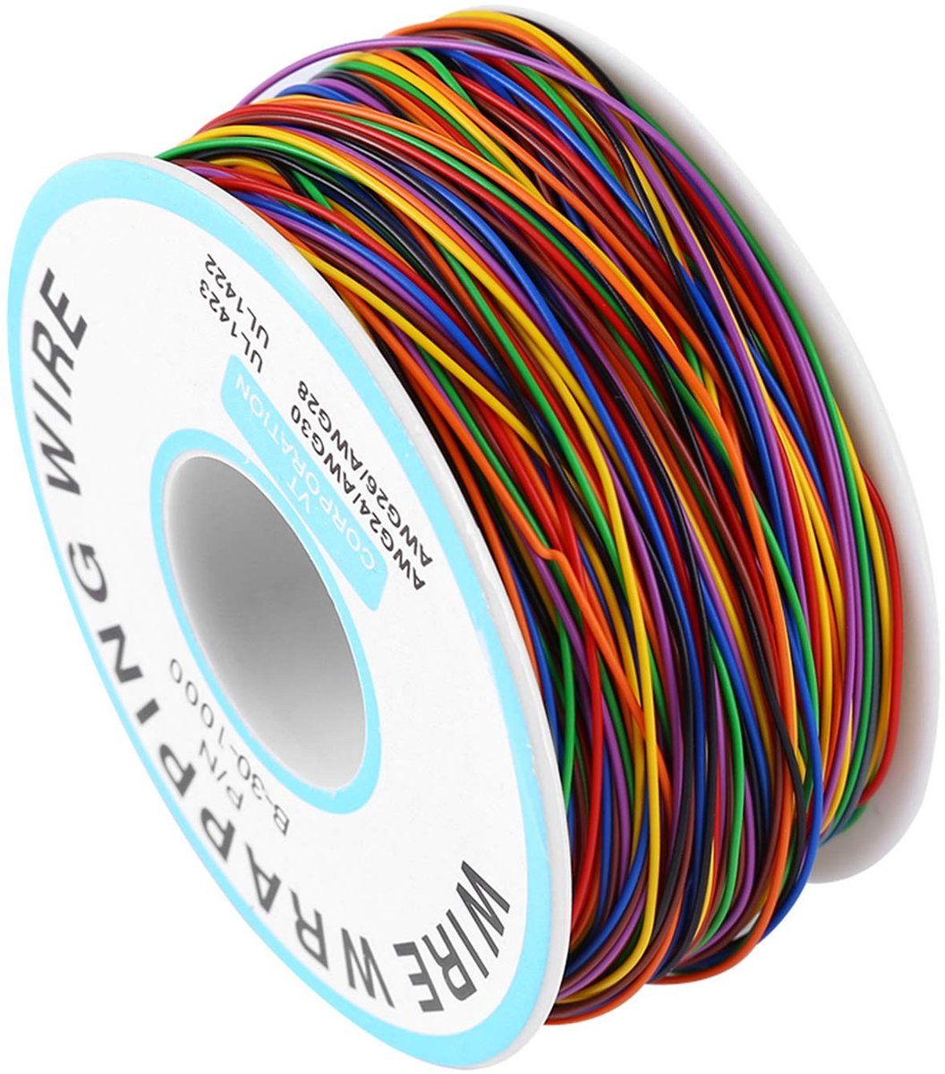 Allecto - Dunne Elektrische Kabel - Gekleurde Isolatie - Flexibel en geïsoleerd - 8Wire 250M - Voor elektronisch testgebruik - Perfect voor hobbyisten