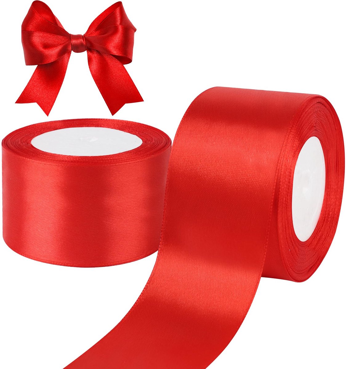 carmdering - Satijnlint Rood - Glanzend Decoratielint - Polyester Lint Rol - 50 MM Brede Band - Licht Elastisch Materiaal - Hoogwaardige Polyester Stof - Vouwvrij En Kleurvast Oppervlak - Ideaal Voor Grote Projecten - 2 Rollen